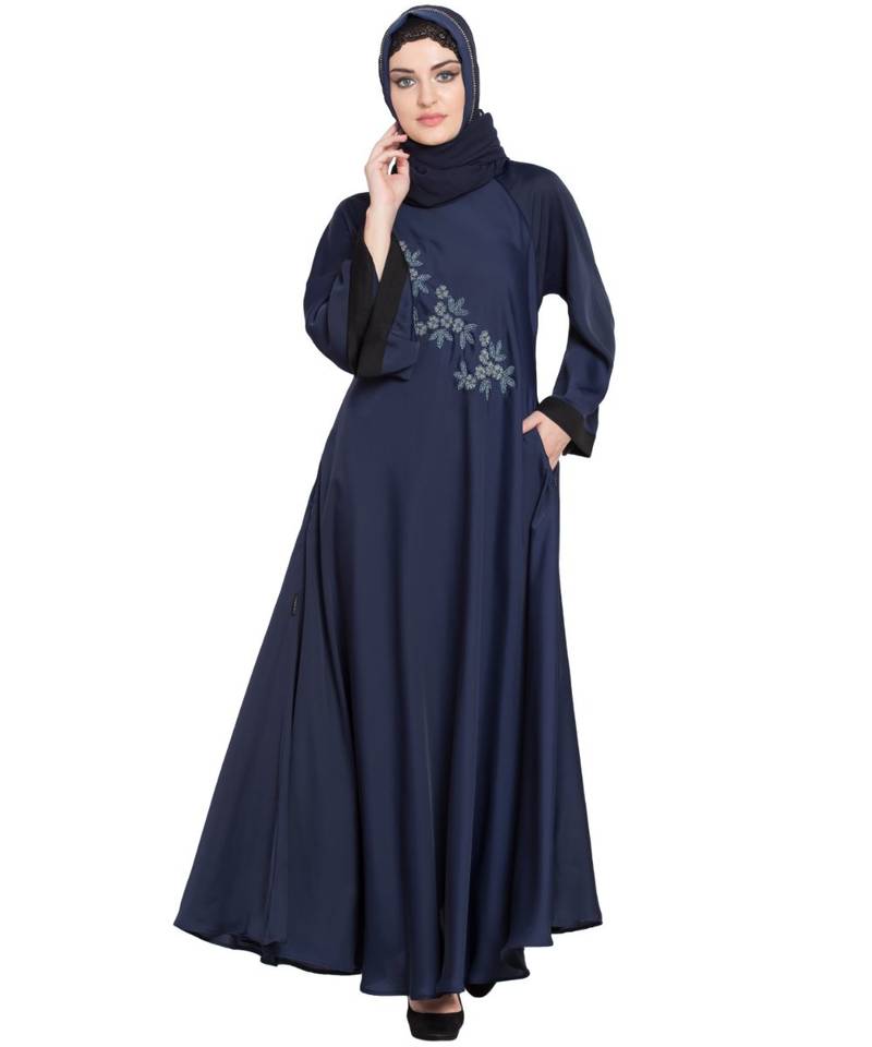 Blue Embroidered Nida Abaya