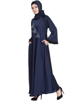 Blue Embroidered Nida Abaya 4