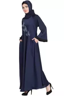 Blue Embroidered Nida Abaya