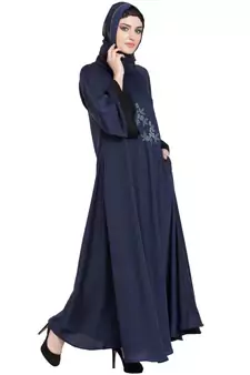 Blue Embroidered Nida Abaya