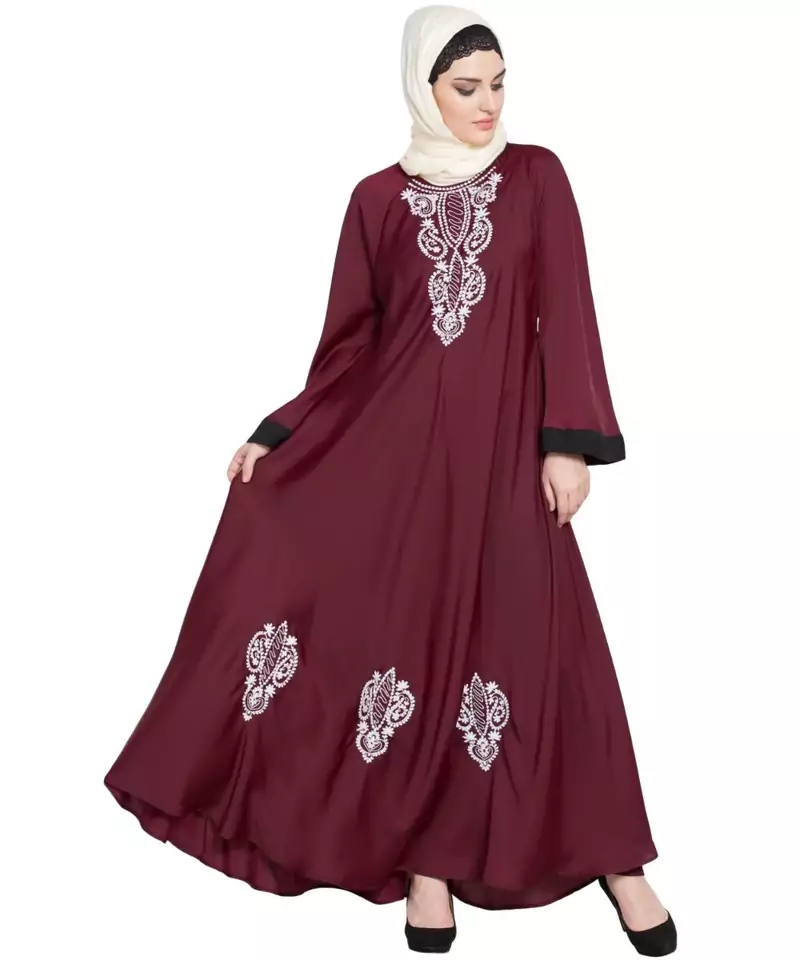 Maroon Embroidered Nida Abaya