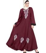 Maroon Embroidered Nida Abaya