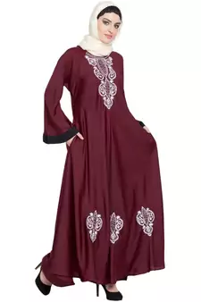 Maroon Embroidered Nida Abaya