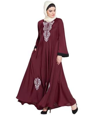 Maroon Embroidered Nida Abaya 3