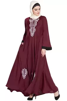 Maroon Embroidered Nida Abaya