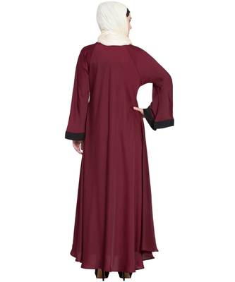 Maroon Embroidered Nida Abaya 4