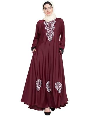 Maroon Embroidered Nida Abaya 5