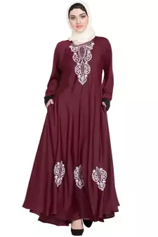 Maroon Embroidered Nida Abaya