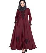 Maroon Embroidered Nida Abaya