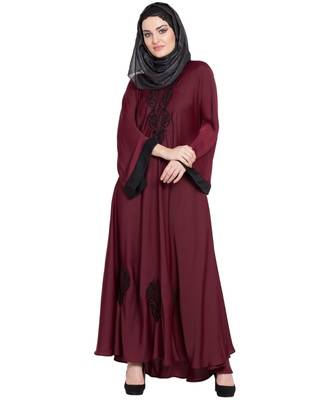 Maroon Embroidered Nida Abaya 2