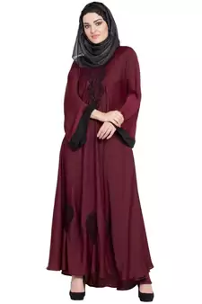Maroon Embroidered Nida Abaya