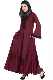Maroon Embroidered Nida Abaya