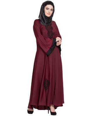 Maroon Embroidered Nida Abaya 4