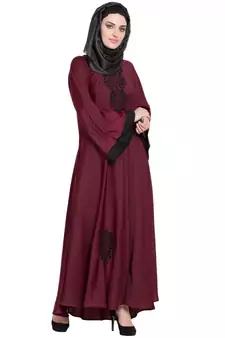 Maroon Embroidered Nida Abaya