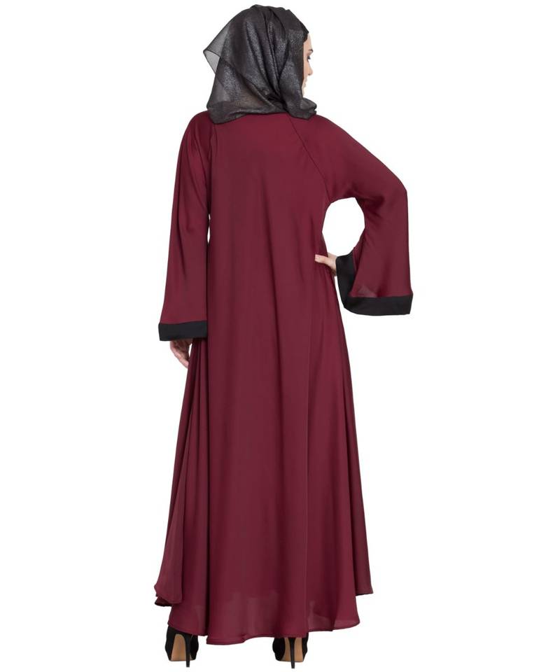 Maroon Embroidered Nida Abaya