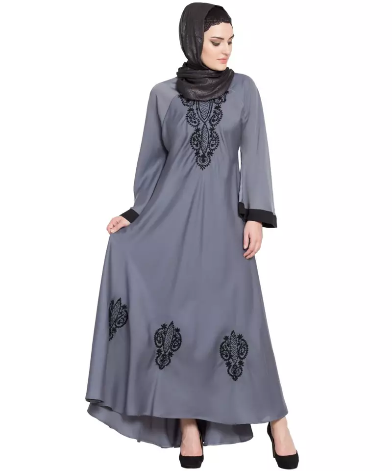 Grey Embroidered Nida Abaya
