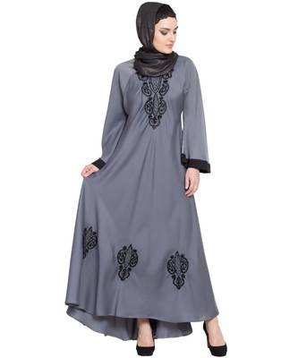 Grey Embroidered Nida Abaya 1