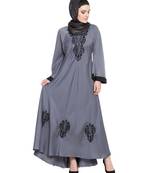 Grey Embroidered Nida Abaya