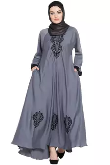 Grey Embroidered Nida Abaya