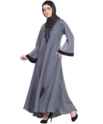 Grey Embroidered Nida Abaya 3