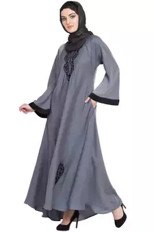 Grey Embroidered Nida Abaya