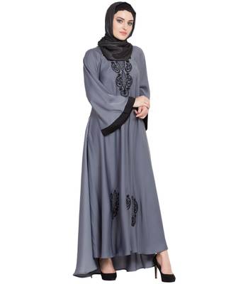 Grey Embroidered Nida Abaya 4