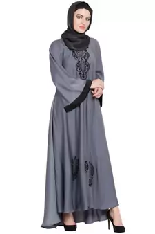 Grey Embroidered Nida Abaya