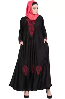 Black Embroidered Nida Abaya