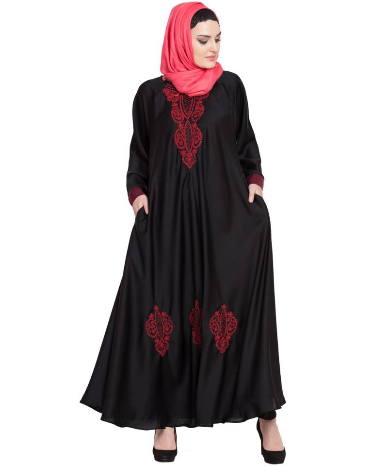 Black Embroidered Nida Abaya