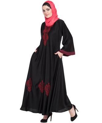 Black Embroidered Nida Abaya 3