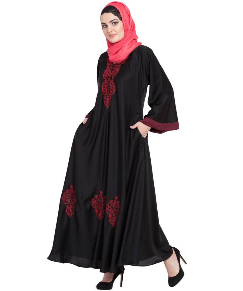 Black Embroidered Nida Abaya