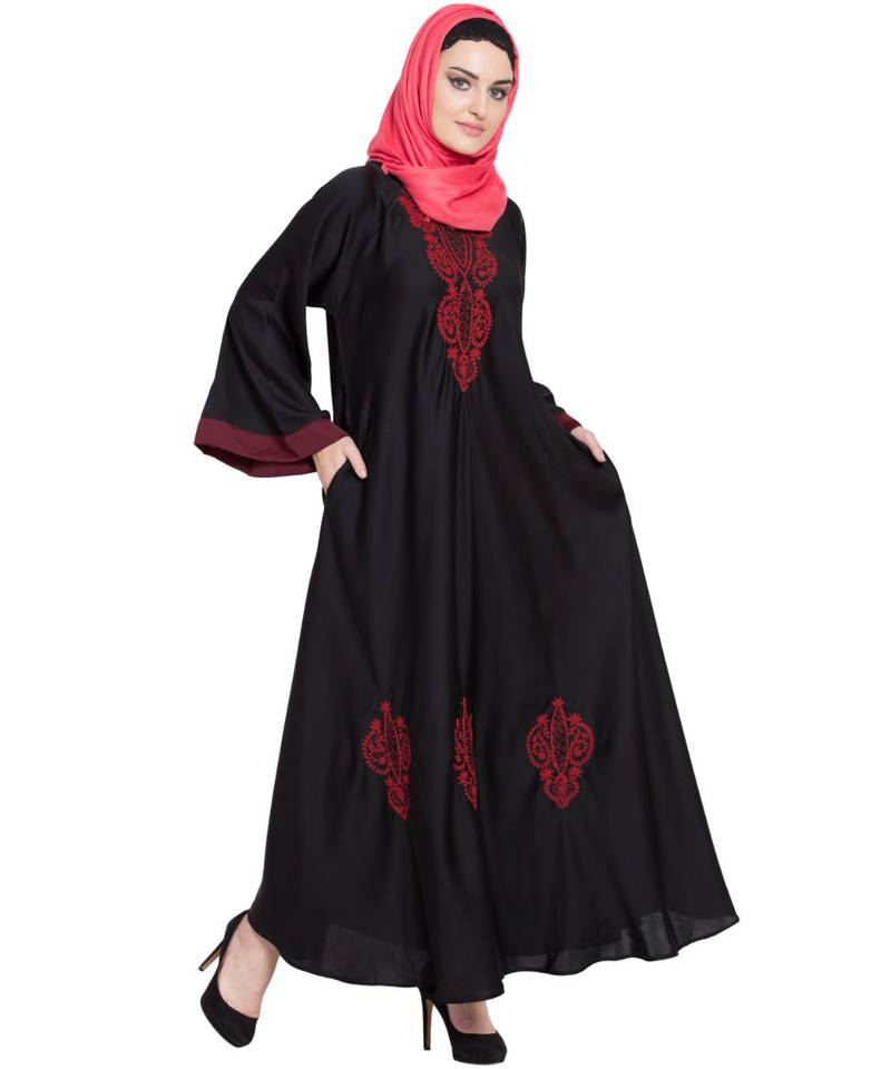 Black Embroidered Nida Abaya