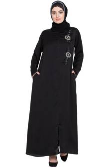 Black Embroidered Nida Abaya