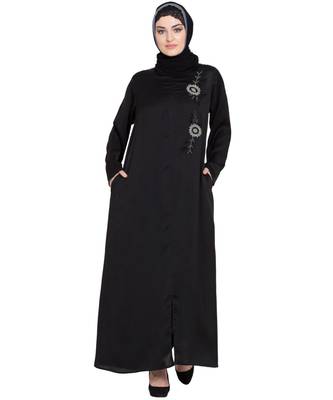Black Embroidered Nida Abaya 1