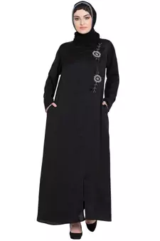 Black Embroidered Nida Abaya