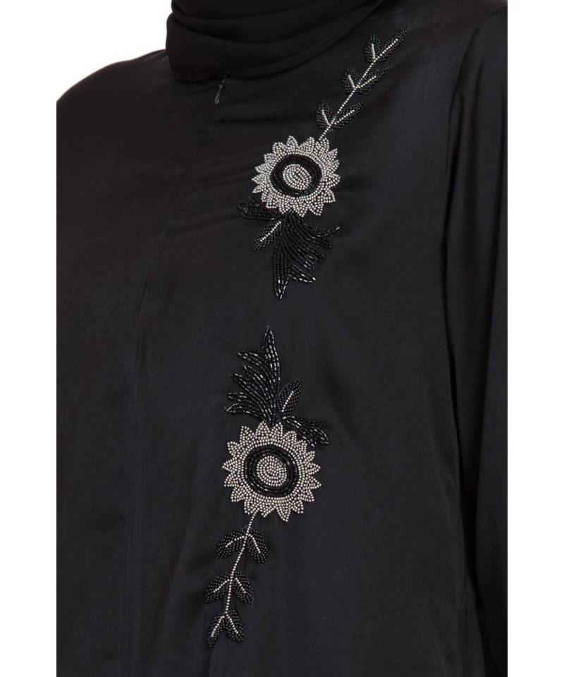 Black Embroidered Nida Abaya