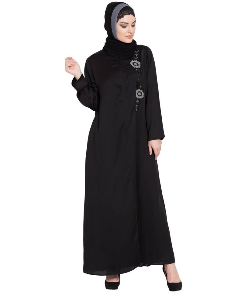 Black Embroidered Nida Abaya