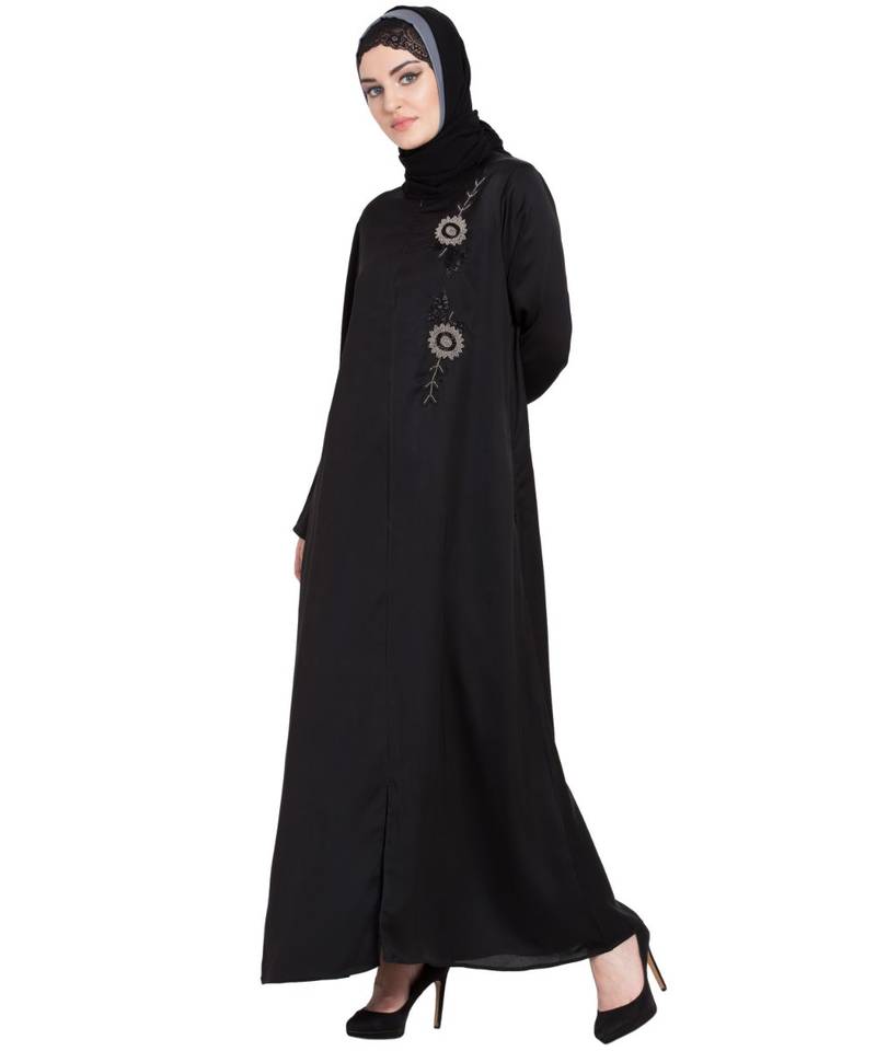 Black Embroidered Nida Abaya