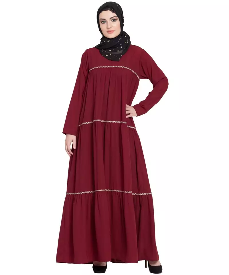 Maroon Embroidered Nida Abaya