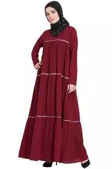 Maroon Embroidered Nida Abaya