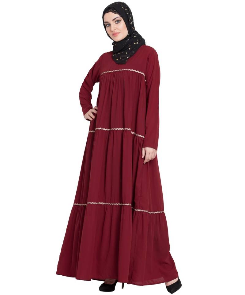 Maroon Embroidered Nida Abaya