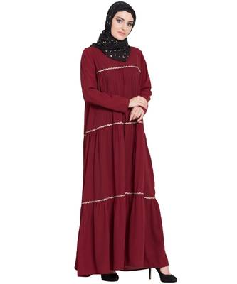 Maroon Embroidered Nida Abaya 4