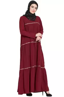 Maroon Embroidered Nida Abaya