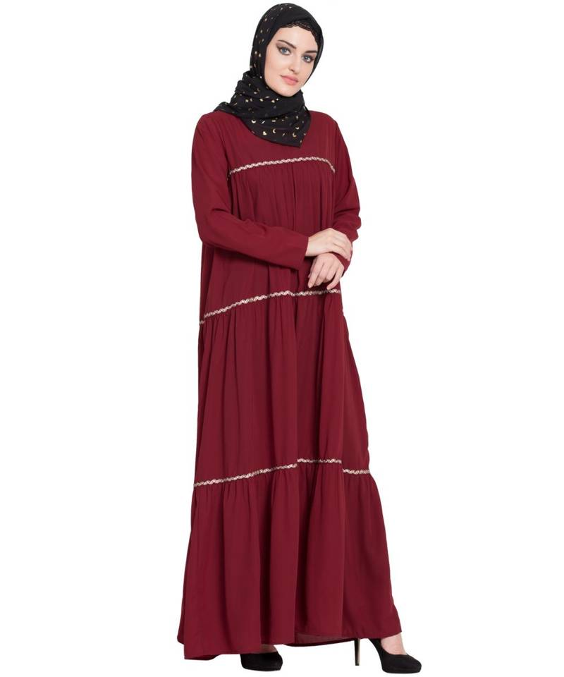 Maroon Embroidered Nida Abaya