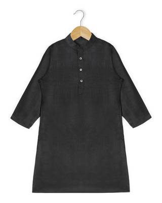 black plain cotton boys kurta  1