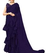 Navy blue plain chiffon saree with blouse