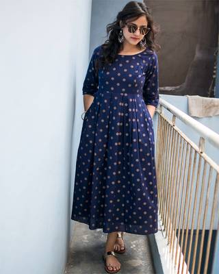 Navy-blue printed cotton cotton-kurtis 1