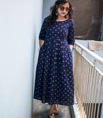 Navy-blue printed cotton cotton-kurtis