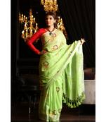 Green Shade Handwoven Linen Hand Embroidered Saree