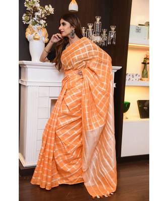 Orange Handwoven Linen Saree 2